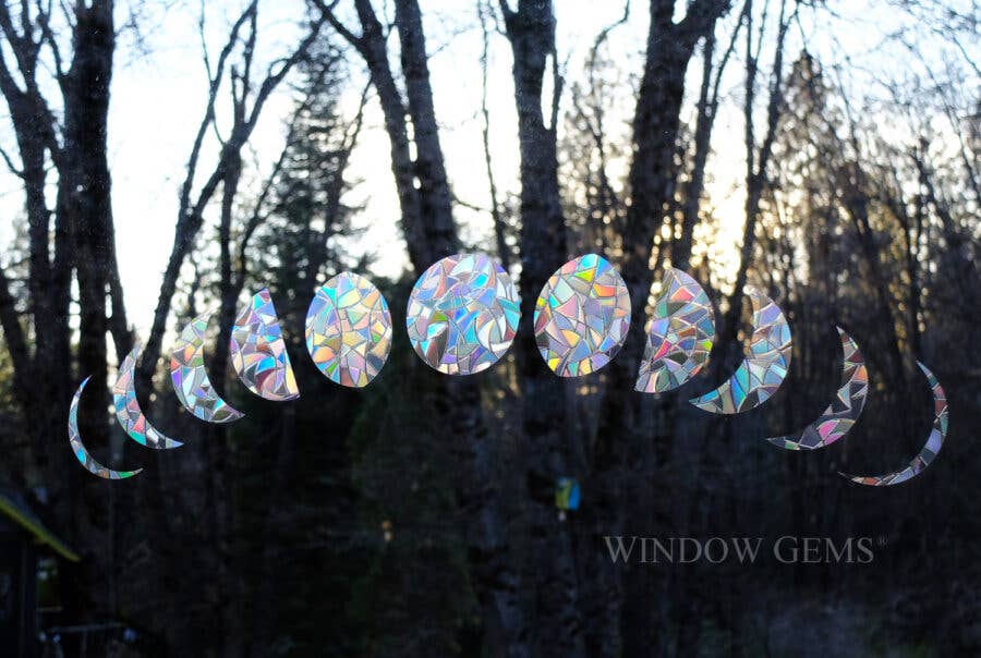 Moon Phases Window Suncatchers Prismatic Decals, Bird Safety