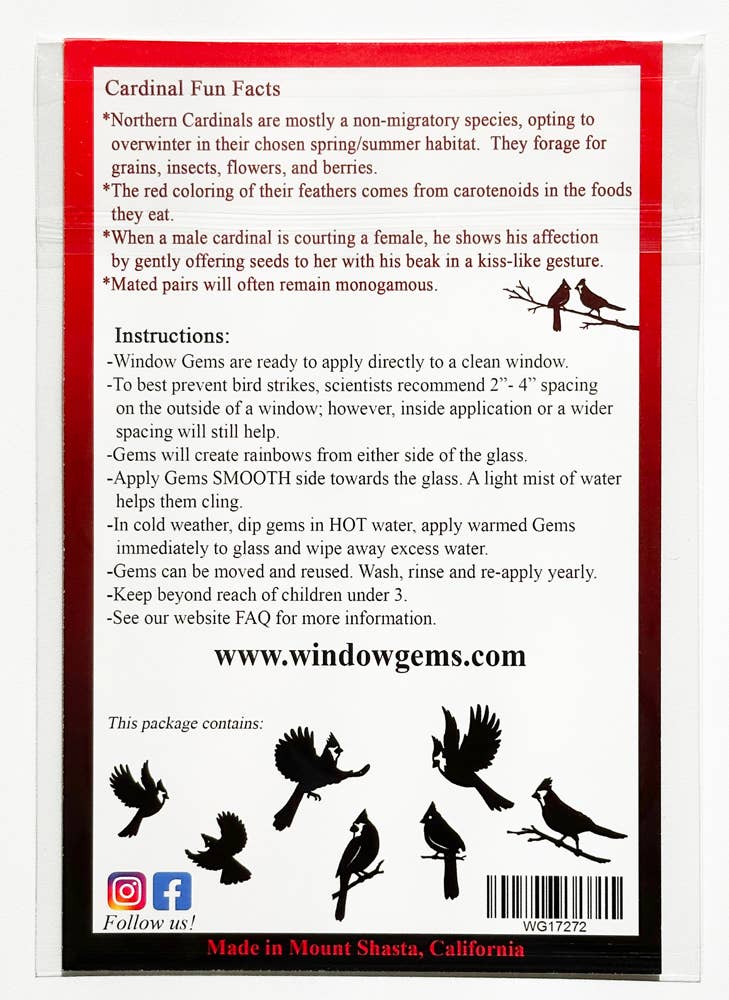 Cardinal Window Prismatic Decals - bird strike prevention