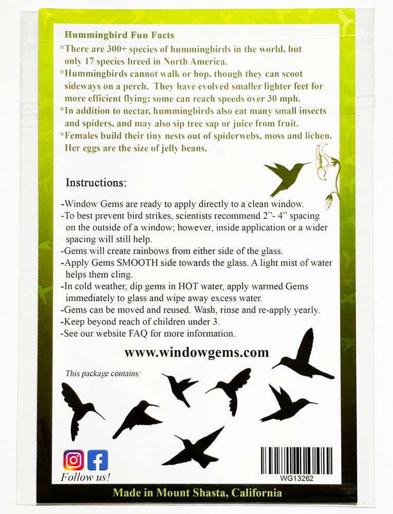 Hummingbird Window Clings,  Prismatic Decals Bird Protection