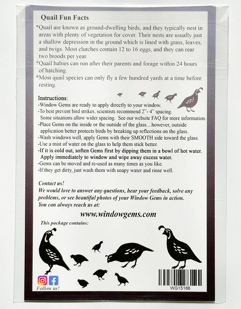 Quail Window Clings - Bird Strike Prevention Suncatchers