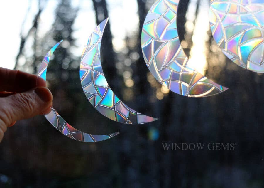 Moon Phases Window Suncatchers Prismatic Decals, Bird Safety