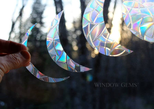 Moon Phases Window Suncatchers Prismatic Decals, Bird Safety