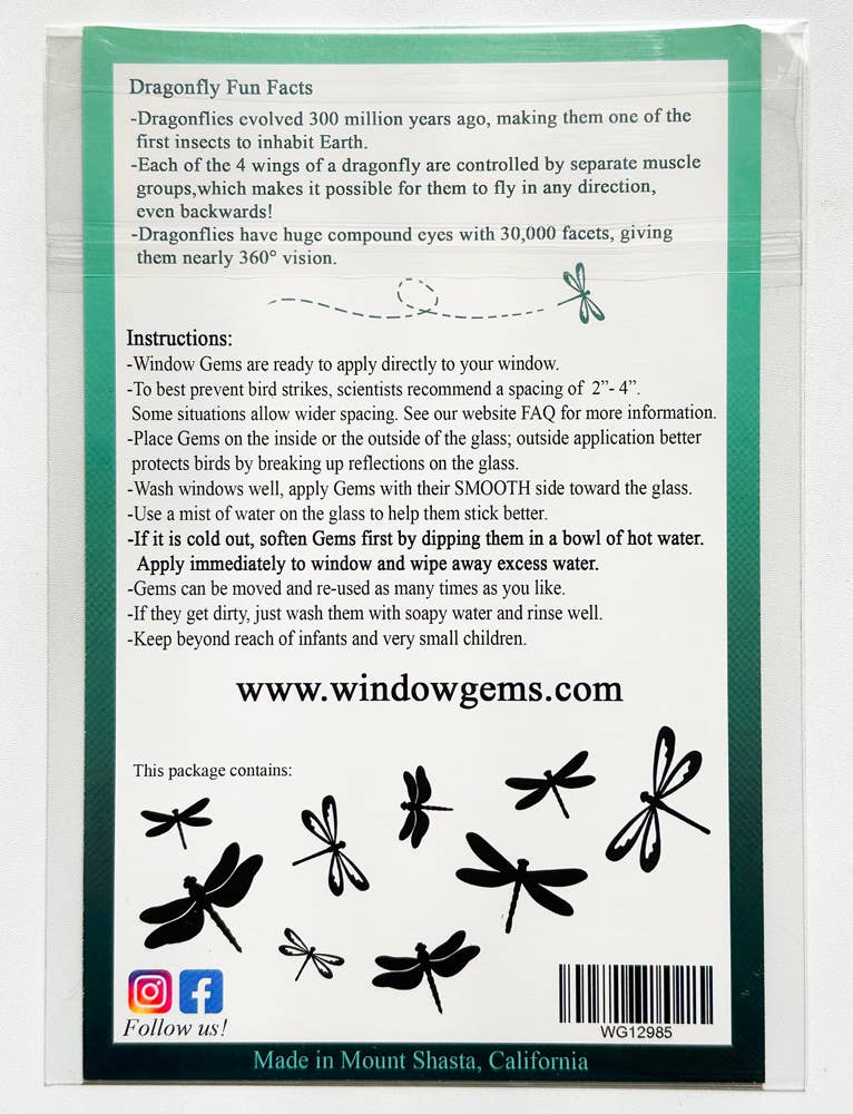 Dragonfly Window Clings - Bird Strike Warning Decals - Prism
