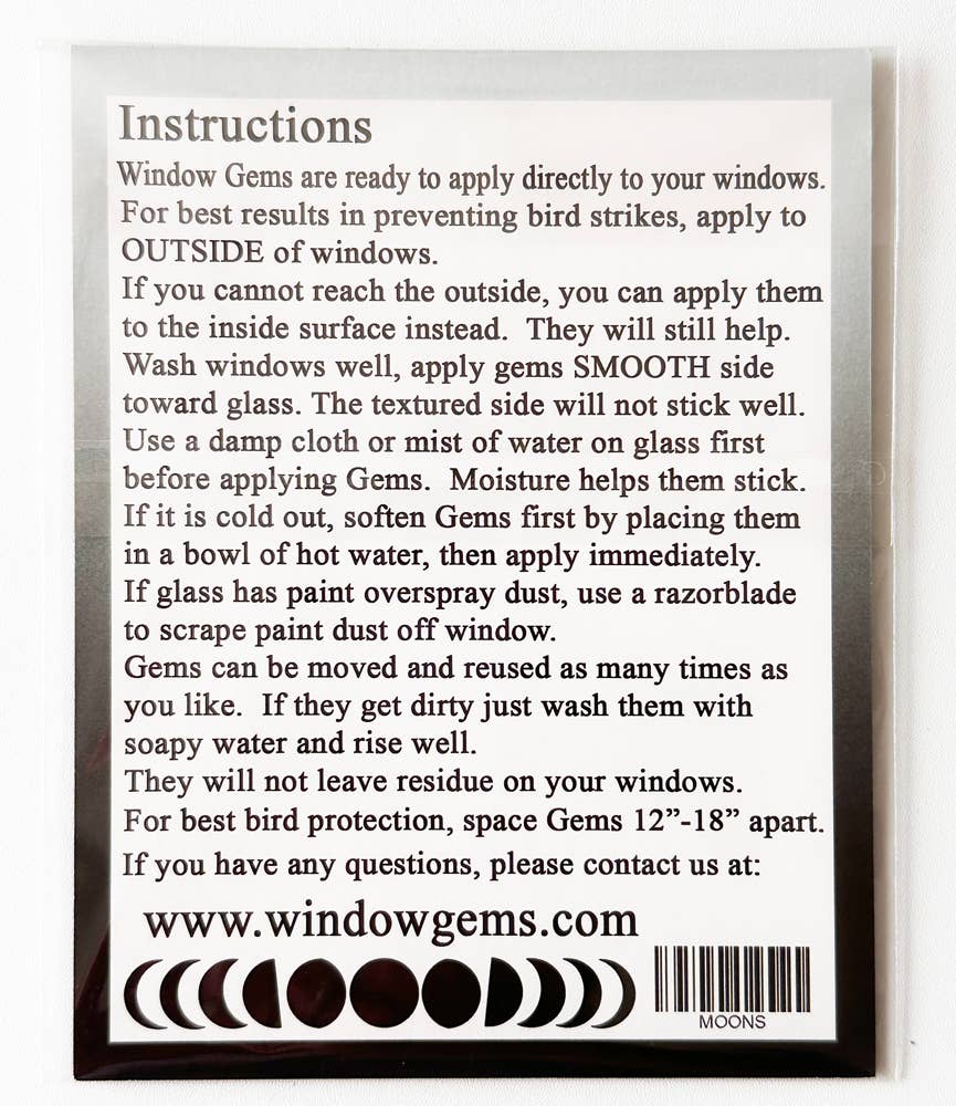 Moon Phases Window Suncatchers Prismatic Decals, Bird Safety