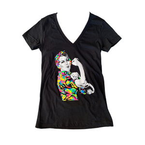 Women's V Neck with Colorful Rosie